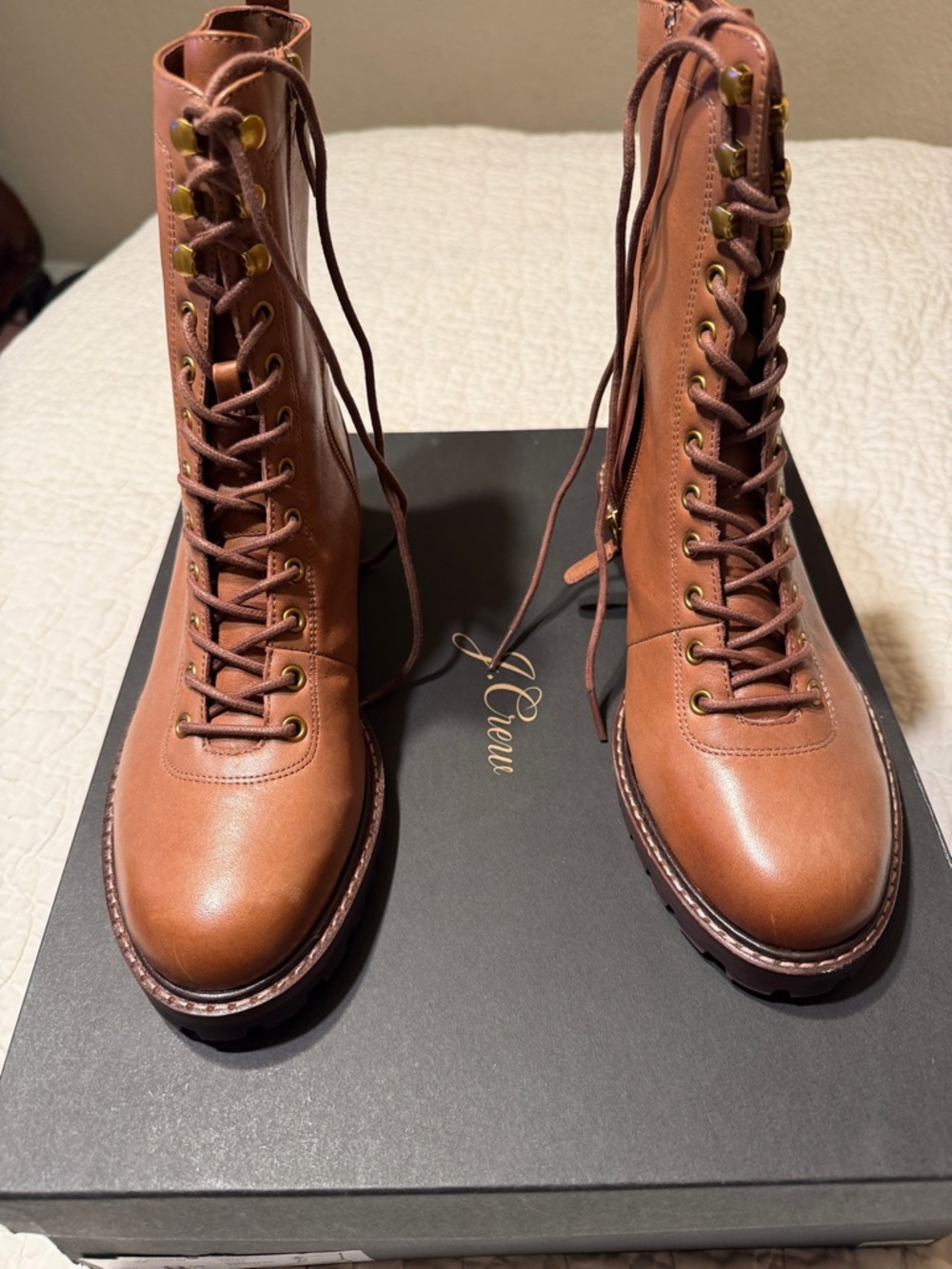 Women's Lace-Up Leather Combat Boots - Brown